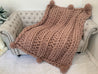 Merino Wool Blanket with poms. Double Ribbing Pattern