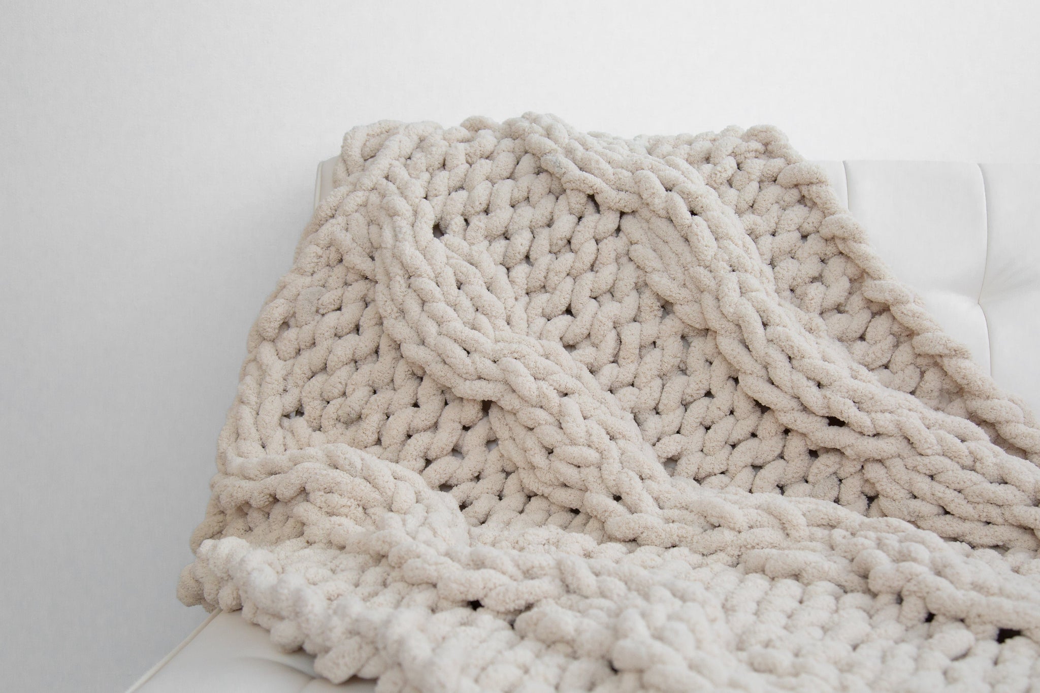 Promotional Vanilla Heather Cable Knit Chenille Blanket-Blank
