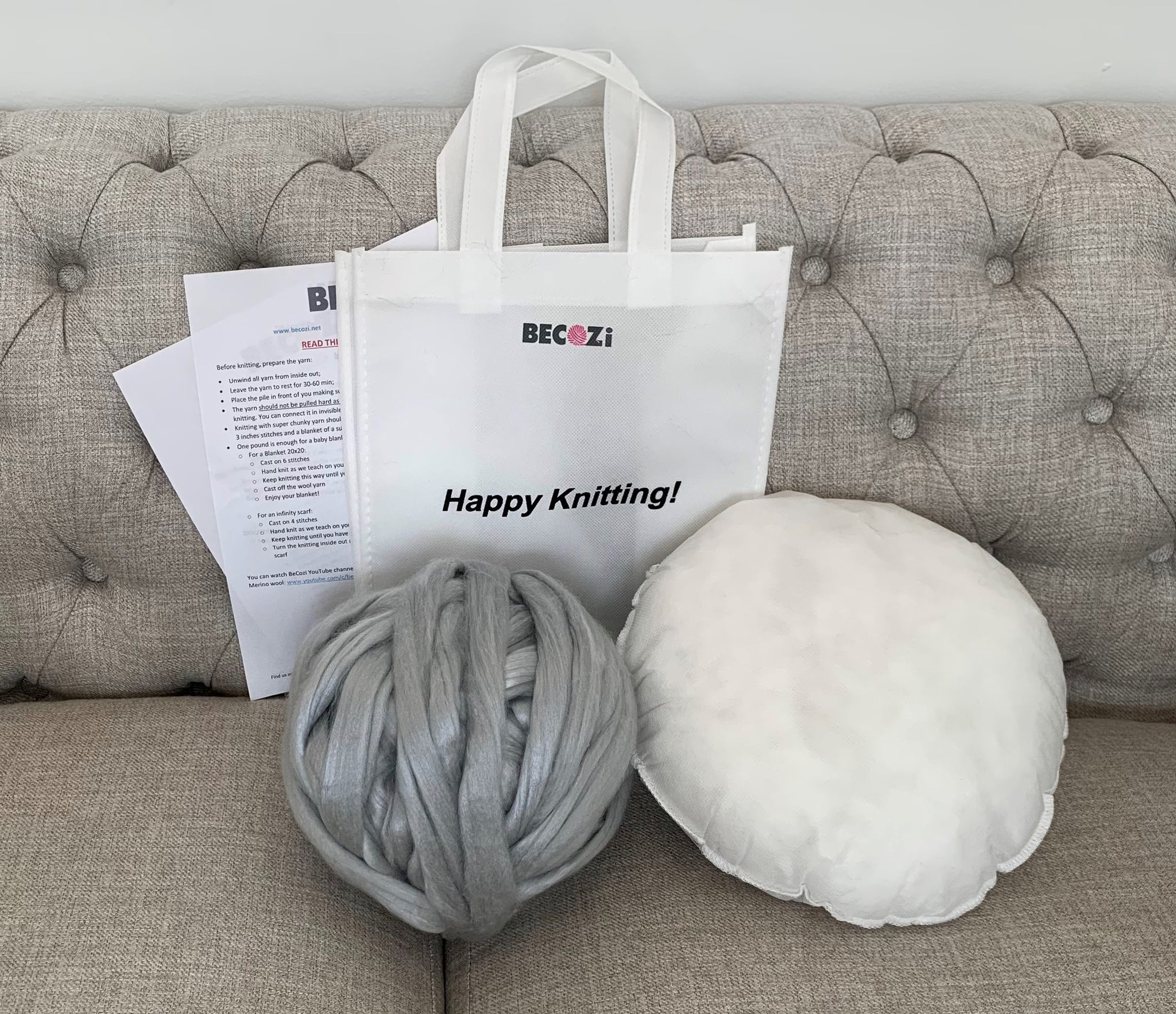 DIY Knitting Kit Cushion Sesimbra - Stone Grey
