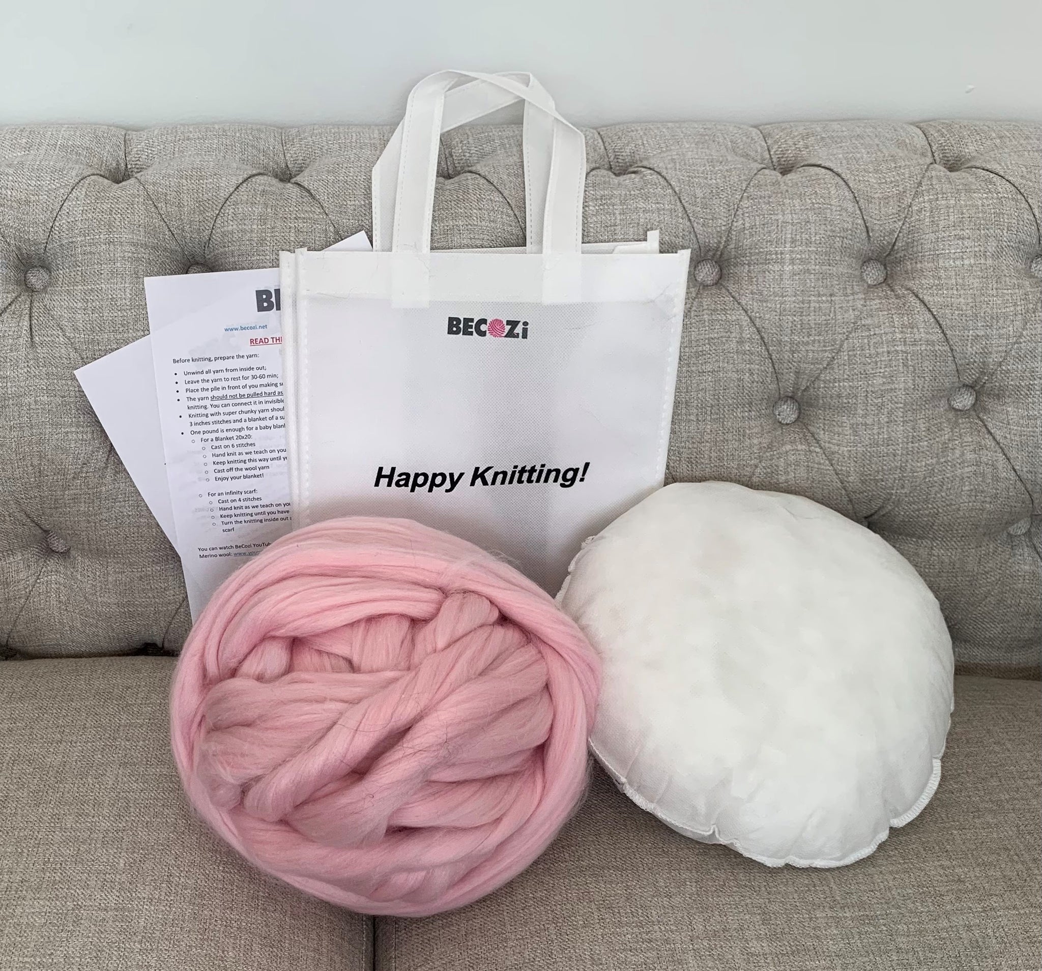 DIY Hand Knit kit for a Round Pillow – BeCozi - Main Image
